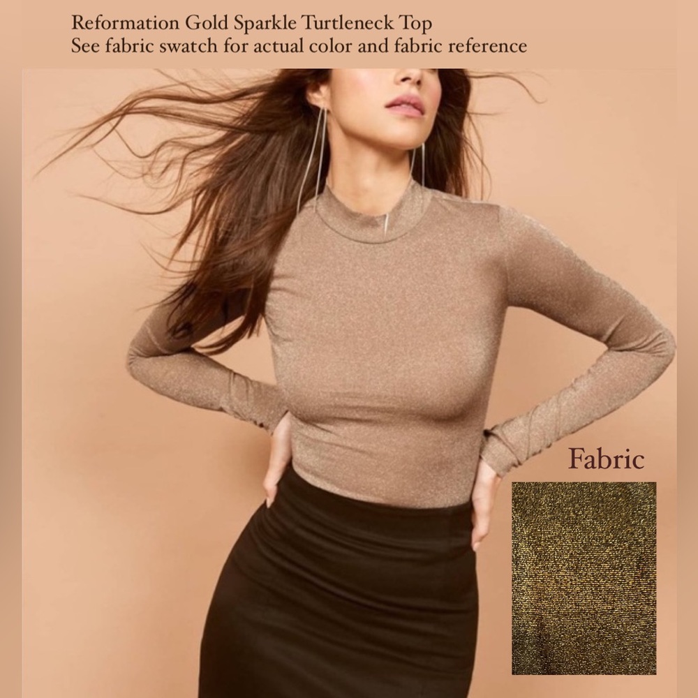 Reformation Gold Sparkle Metallic Turtleneck Top, Long Sleeve, XS, NWT